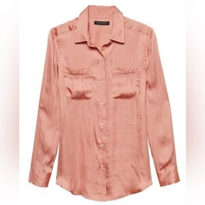 Banana Republic M Copper Satin Button-Up Shirt Rust Orange Salmon Dillon Classic